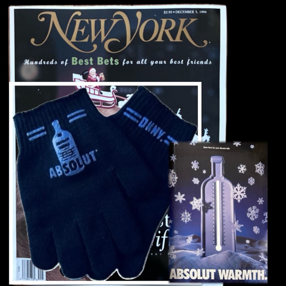 VERY RARE DKNY/ABSOLUT VODKA Gloves sealed inside New York Magazine December ‘94